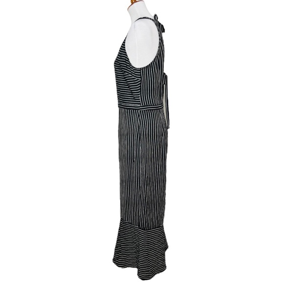 Skies Are Blue Tie Back Black White Striped Pinafore Flare Leg Cropped Jumpsuit - Picture 7 of 16